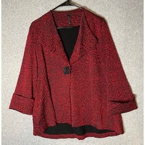 IC by Connie K Blazer Womens‎ XL Red Floral Textured Flip Cuff Made in USA